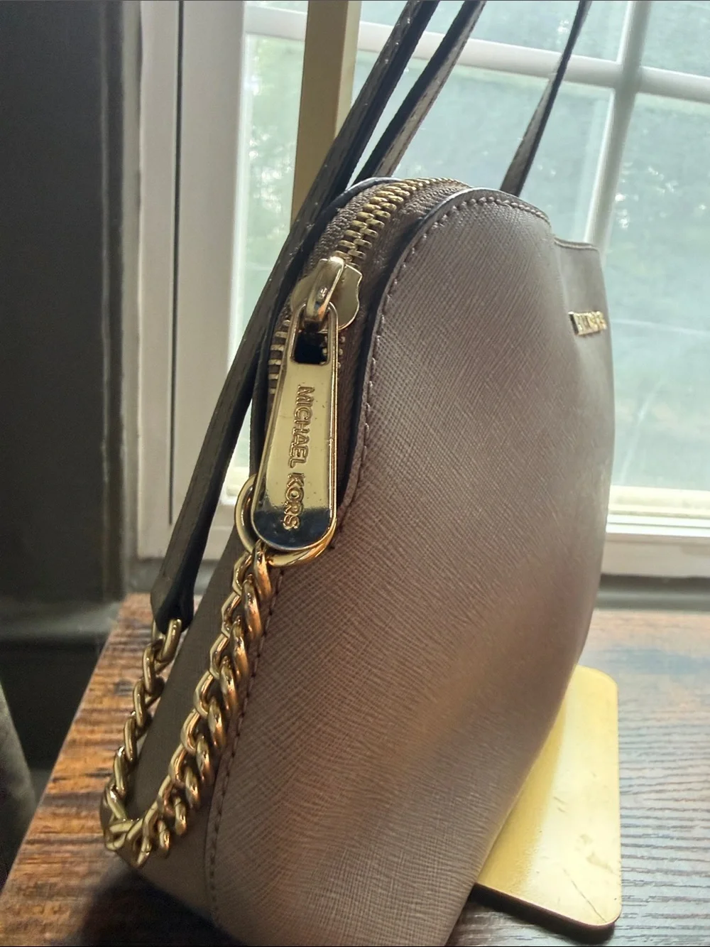 NWOT Michael Kors Taupe Saffiano Crossbody with Gold Hardware